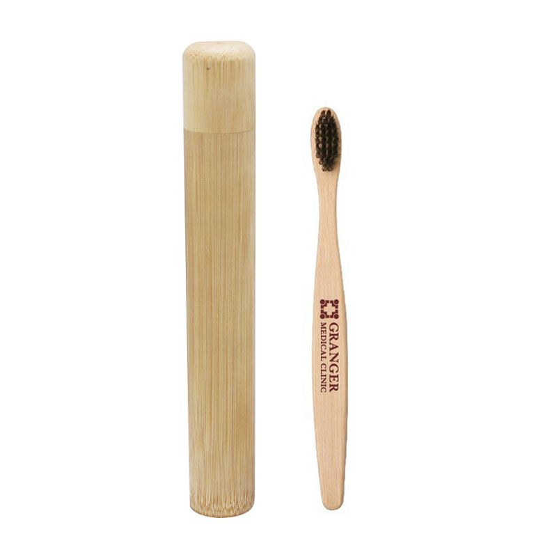 Escova de dentes de bambu ecológica personalizada para adultos com estojo