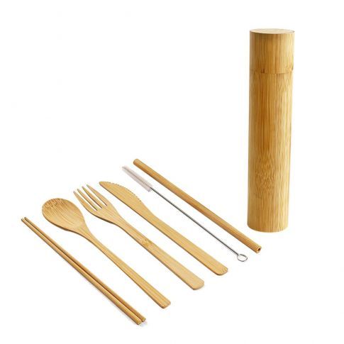 Conjunto de talheres de bambu ecológico personalizado