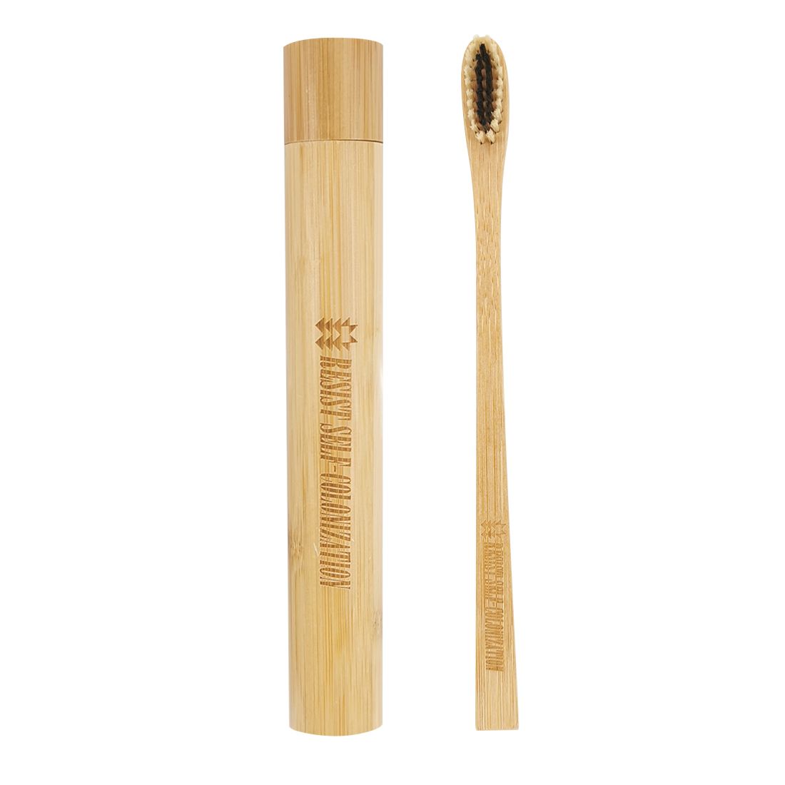 Escova de dentes de carvão de bambu personalizada para adultos com capa de suporte