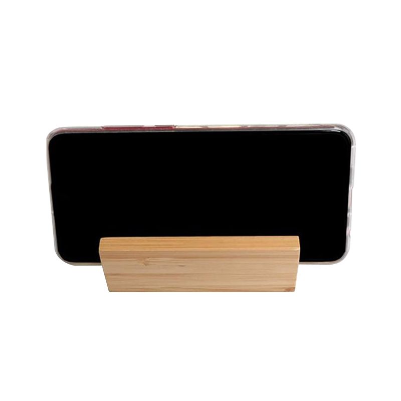 Suporte de cartão de visita de mesa de madeira de bambu personalizado com suporte de telefone