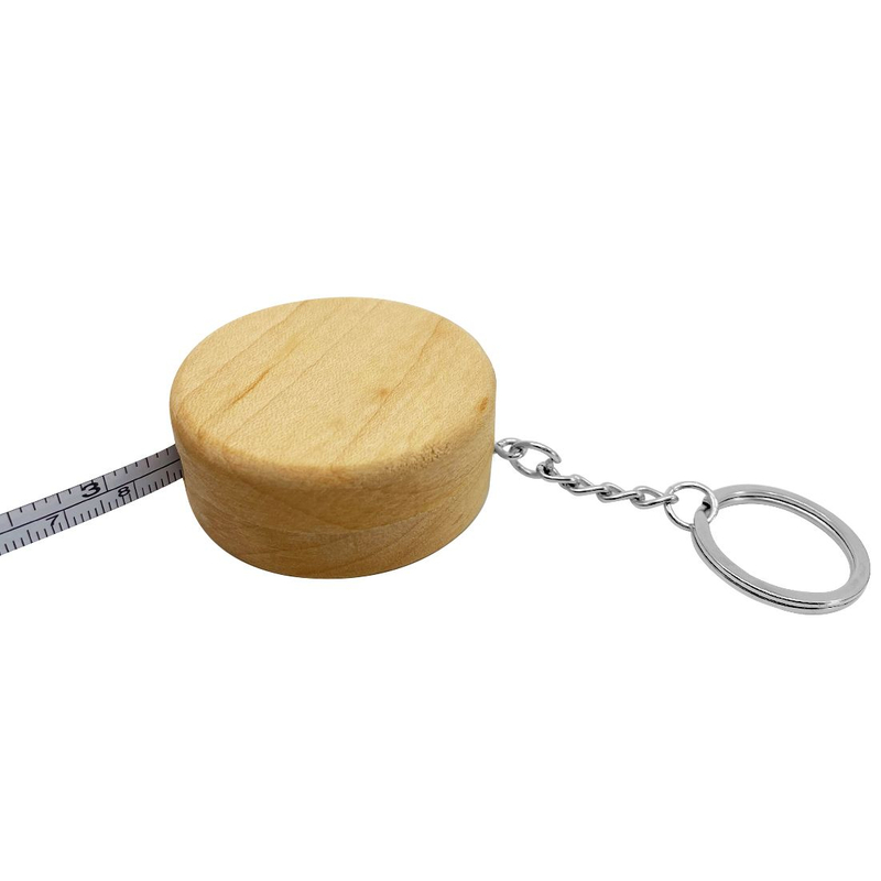 Fita métrica redonda de madeira personalizada com chaveiro